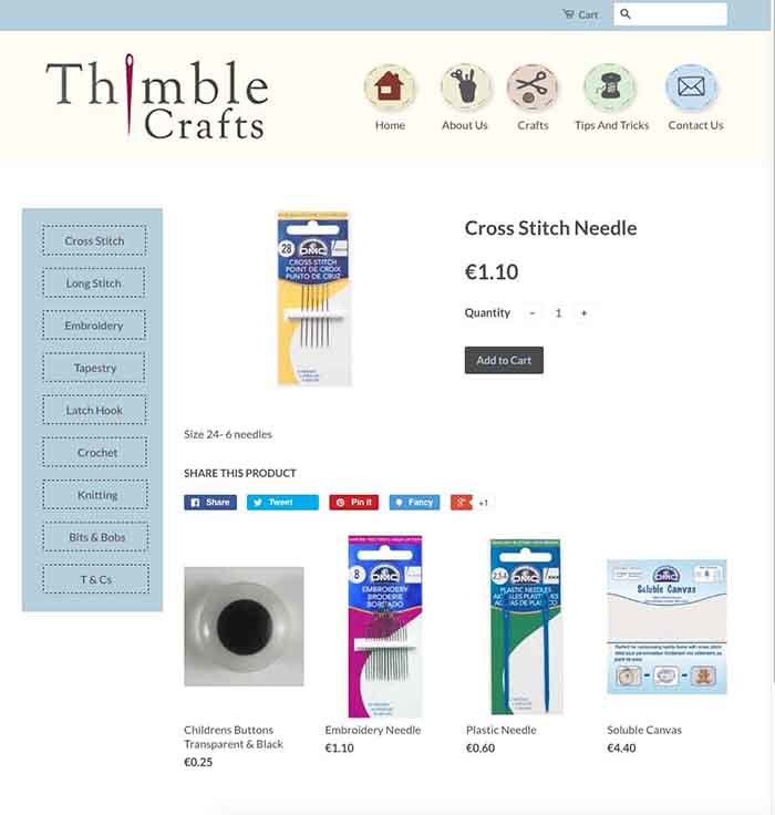 Thimble Crafts website design